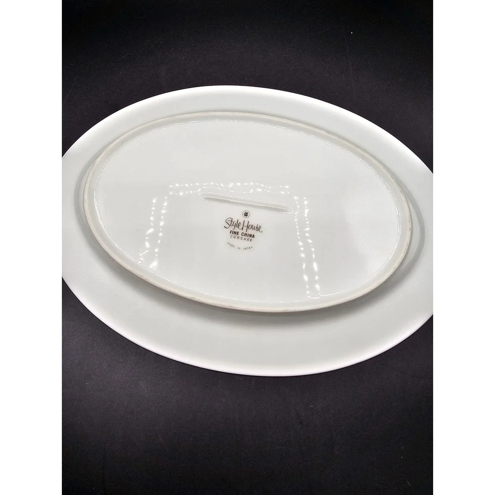 Style House Fine China Corsage Oval Serving Platter Blue Floral Japan 12 Inch